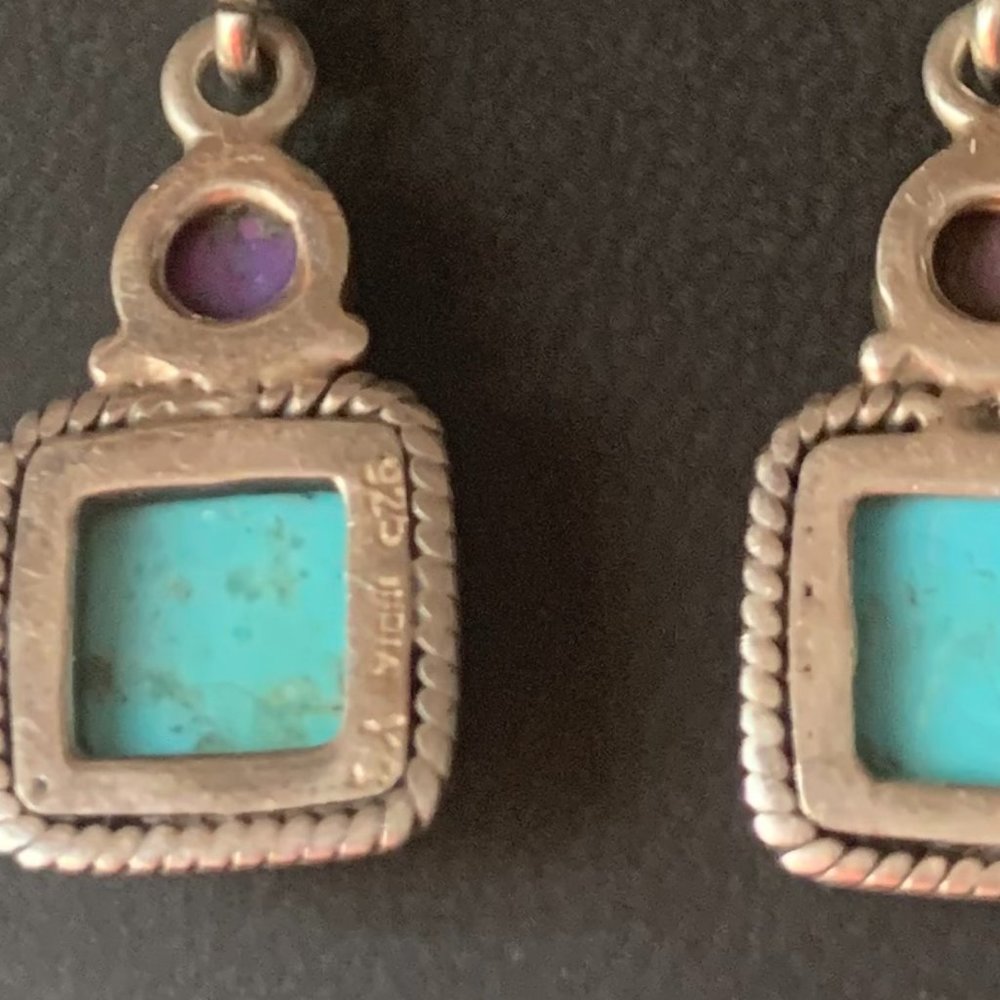 Mohave Turquoise Solid 925 Sterling Silver Dangle Earrings Jewelry - Picture 7 of 7